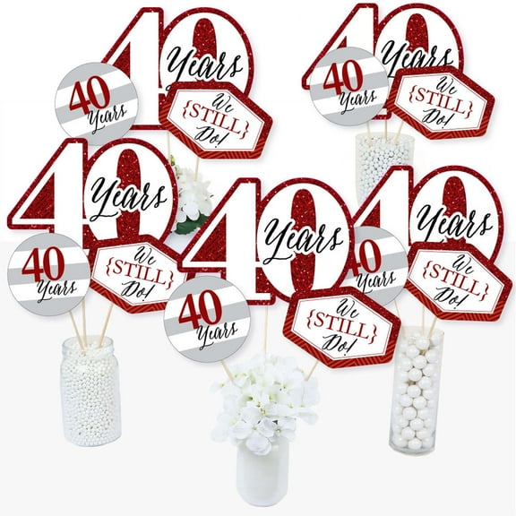 Big Dot of Happiness We Still Do - 40th Wedding Anniversary - Anniversary Party Centerpiece Sticks - Table Toppers - Set of 15