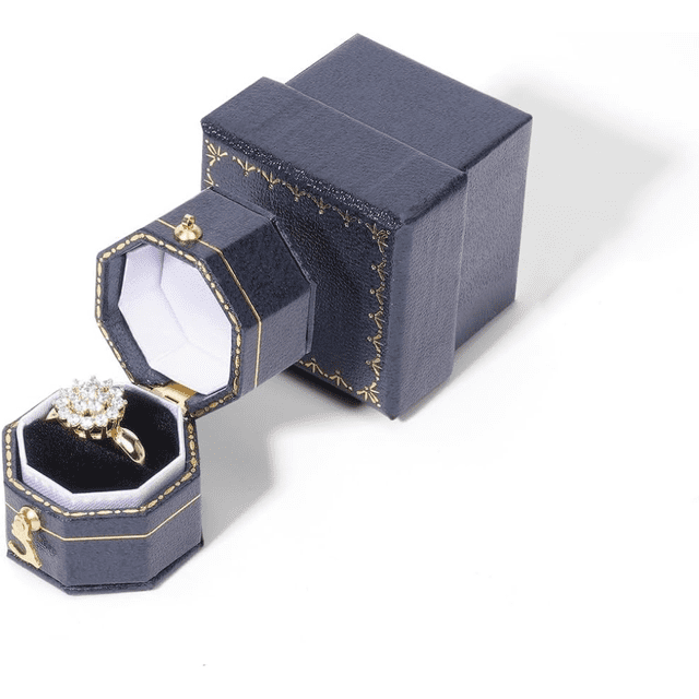 JP Mini Sapphire Blue Ring Box for Proposals & Weddings - Pocket-Sized Engagement Case for Pockets & Handbags