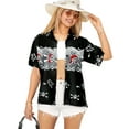 thumbnail image 5 of HAPPY BAY Women's Beach Halloween Costumes Hawaiian Shirt Spooky Skull Print Blouse Tops Short Sleeve Button Down Holiday Party Shirts for Women S Crossbones Black, 5 of 5