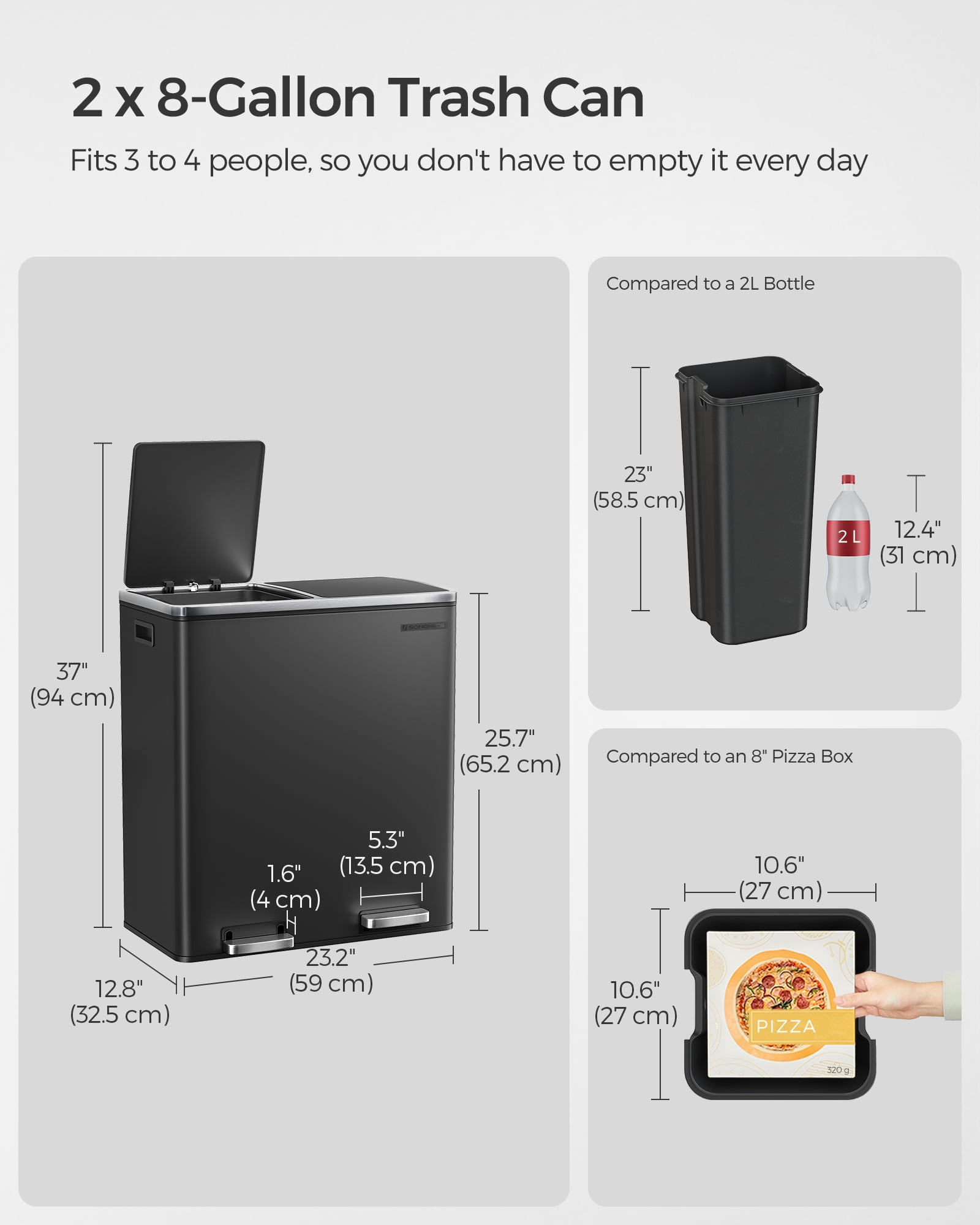 SONGMICS Dual Trash Can, 16 Gal (60L) Rubbish Bin and 15 Trash Bags - Almond