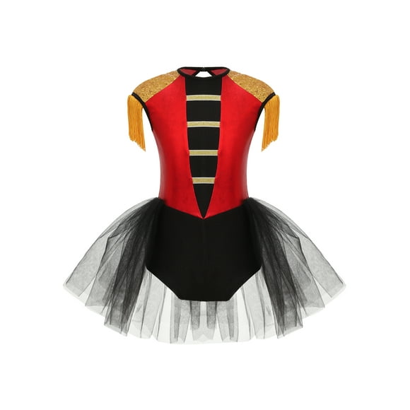 Sxiwei Kids Girls Dance Tutu Dress Sequins Leotard with Mesh Skirt Halloween Carnival Wear Circus Ringmaster Costume Red 8