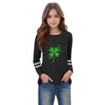 thumbnail image 3 of Girls St. Patrick's Day Long Sleeve T-Shirt Shamrock Good Fortune Graphic Tee Black Cute Four Leaf Clover Print Kids Holiday Party,Size 13 T, 3 of 5