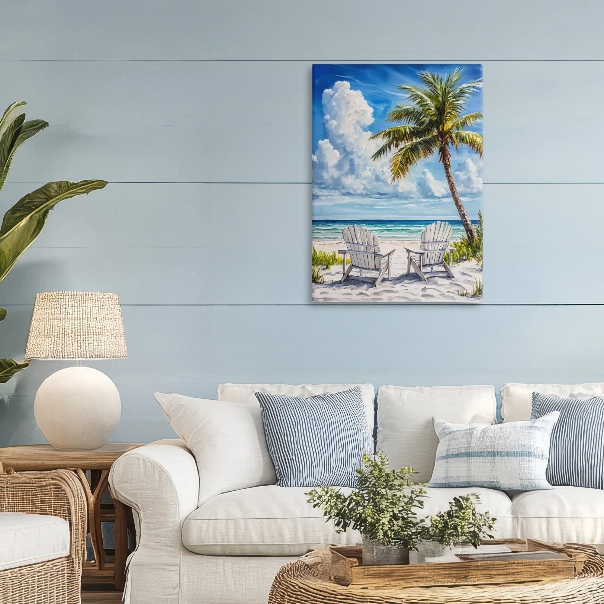 Stupell Industries Clouded Beach with Looming Palm Canvas Wall Art, design by Petal Prints Design