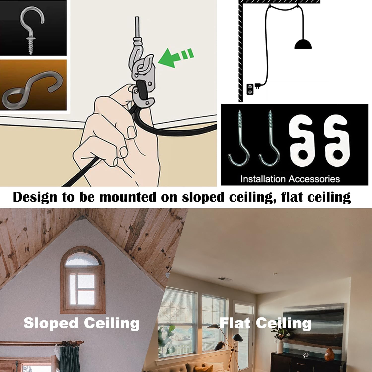 Kiven Plug in Pendant Light,E26 Socket Vintage Hanging Light, Iron Hanging Light Fixture with 15FT Cord Adjustable Height for Dining Room Bedroom Foyer Hallway Kitchen Island,White Finish