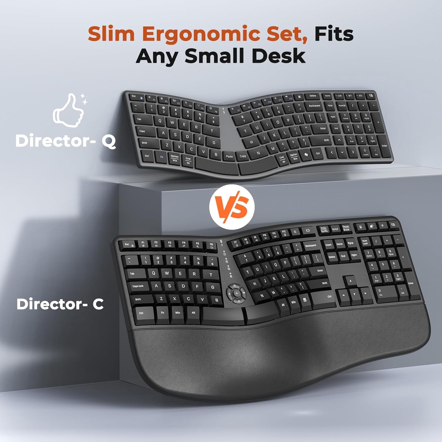 Meetion Ergonomic Split Keyboard & Mouse, S-Curve, 2.4G Bluetooth, Rechargeable for Win/Mac - Black