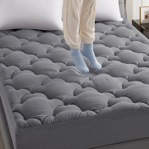Cooling and Breathable Queen Size Mattress Topper, Extra Thick Pillow Top Airflow Pad & Mattress Protector Queen for Back Pain Relief, Breathable Bed Topper Queen Grey Deep Pocket Cover