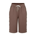 thumbnail image 3 of Brown Womens Pants Women's Linen Wide Leg Pants Casual Loose High Waist Beach Haren Pants Pockets Casual Pants Women, 3 of 6