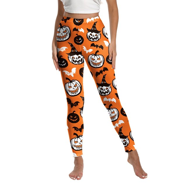 WILLBEST Pantalones de Yoga con Estampado de Calabaza de Christmas para Mujer, Leggings Elásticos de Cintura Alta para Entrenamiento, Mallas Cómodas para Fitness Extra Grande