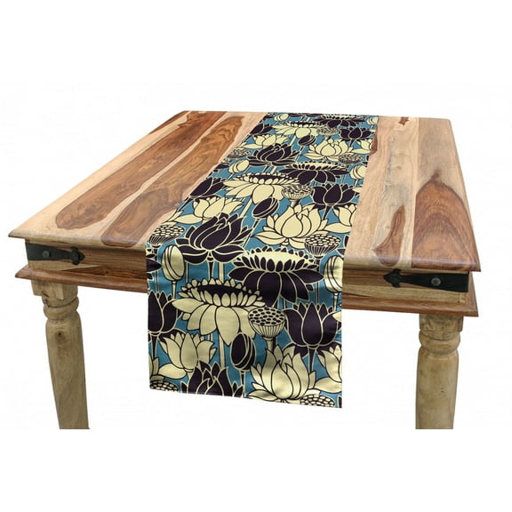 Vintage Table Runner, Rhythmic Nostalgic Flowers Blossom with Pointy Petals Illustration Print, Dining Room Kitchen Rectangular Runner, 3 Sizes, by Ambesonne