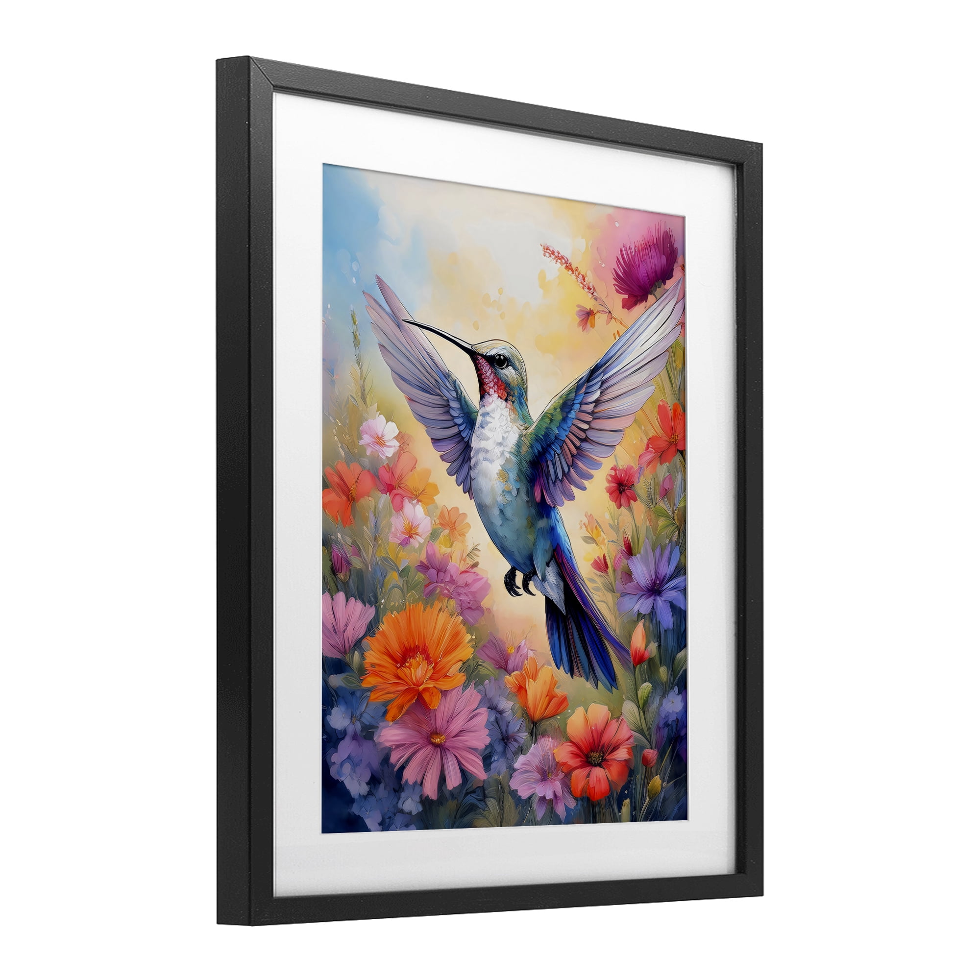 Stupell Industries Colorful Hummingbird in Bloom Black Framed Print Under Glass, design by Creative Studio