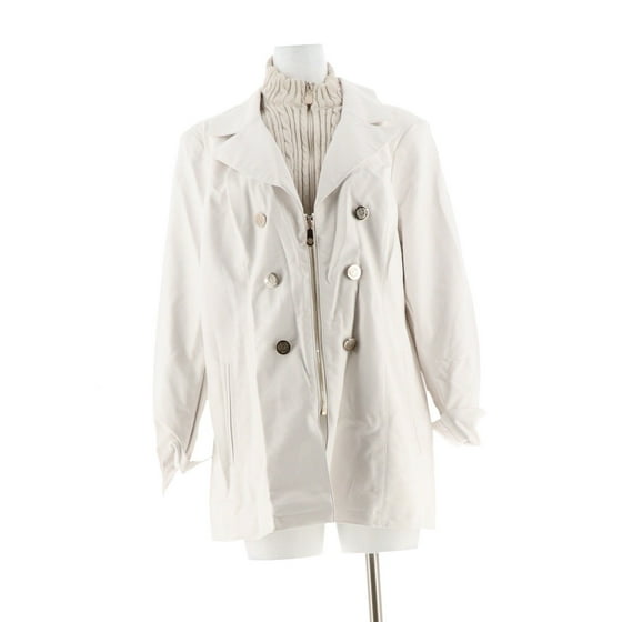Dennis Basso Faux Leather Jacket Removable Knit Collar A288088