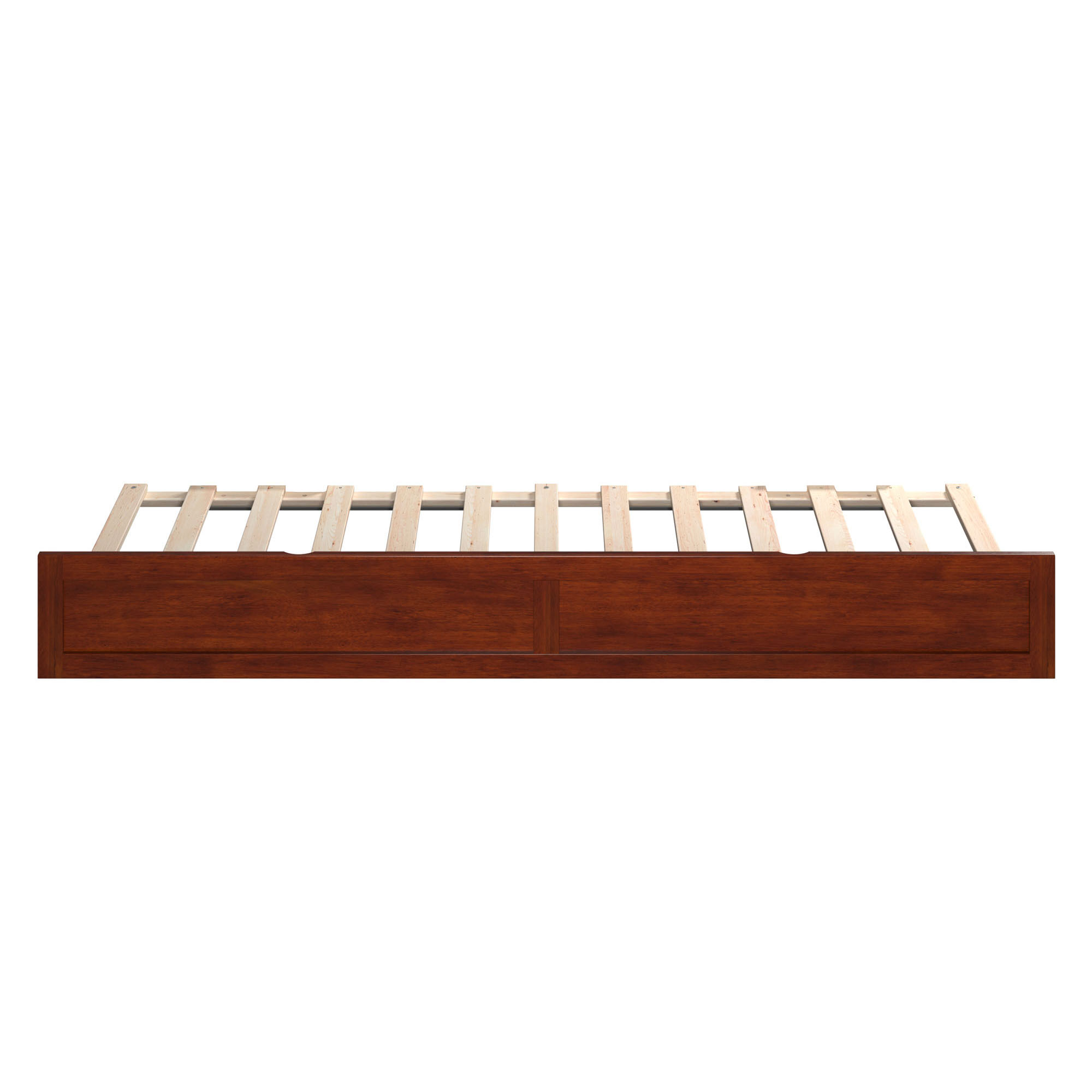 AFI Twin XL Roll Out Wood Trundle Bed Frame with Wooden Slat Supports, Walnut
