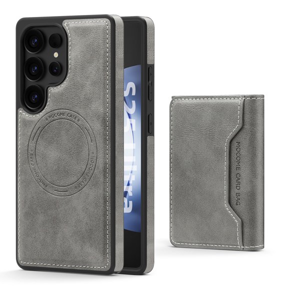 Dteck for Samsung Galaxy S25 Ultra Detachable Wallet Card PU Leather Magnetic Flip Cover RFID Blocking Card Holder Stand Compatible with Magsafe Accessory Phone Case, Gray