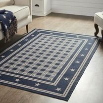 VHC Brands My Country Indoor Rug Rect 48x72, Polyester Area Rug, Accent Rug, Floor Decor, My Country Collection, Rectangle 48x72, Deep Indigo