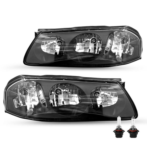 Headlights for 2000-2005 Chevy Impala Black W/ Bulbs Assembly Pairs Headlamps