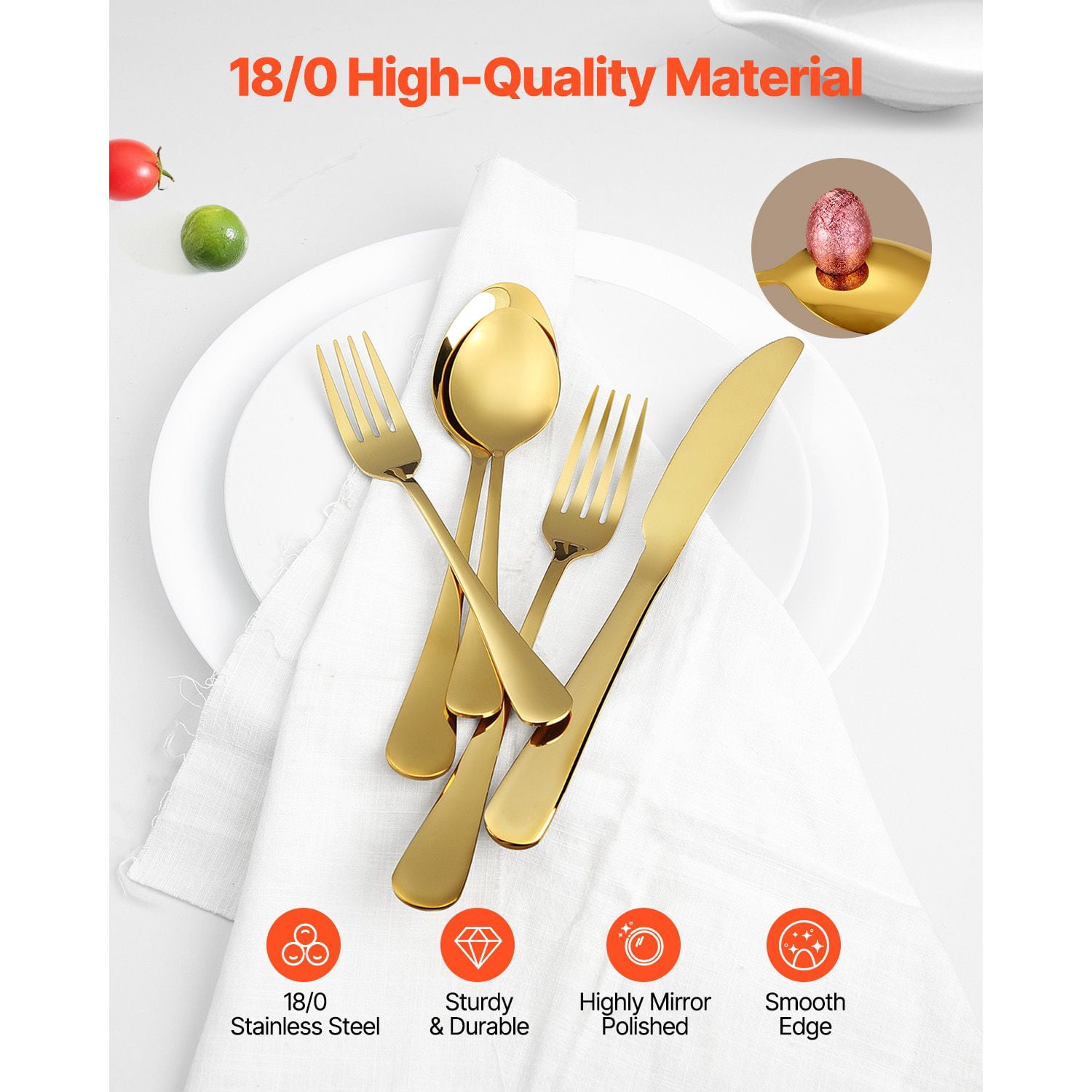 60-Piece Flatware Set, 18/0 Stainless Steel, Includes 12 Each of Dinner Forks, Dinner Spoons, Dinner Knives, Dessert Forks & Dessert Spoons, Dishwasher Safe, Modern Design