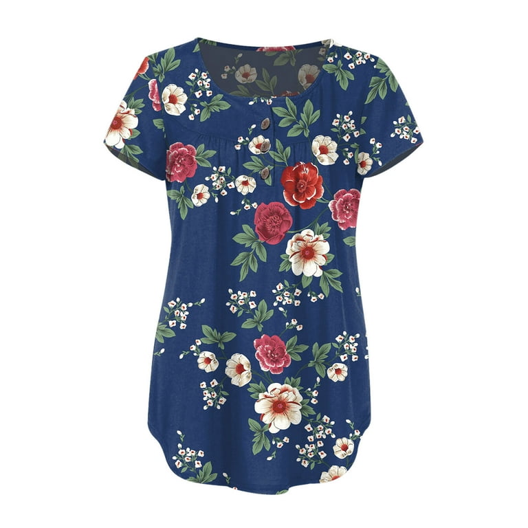 NKOOGH Overnight Delivery Items Prime Womens Clothes Technical Shirts Women  Women Summer Casual V Neck Floral Print Short Sleeve T Shirt Top