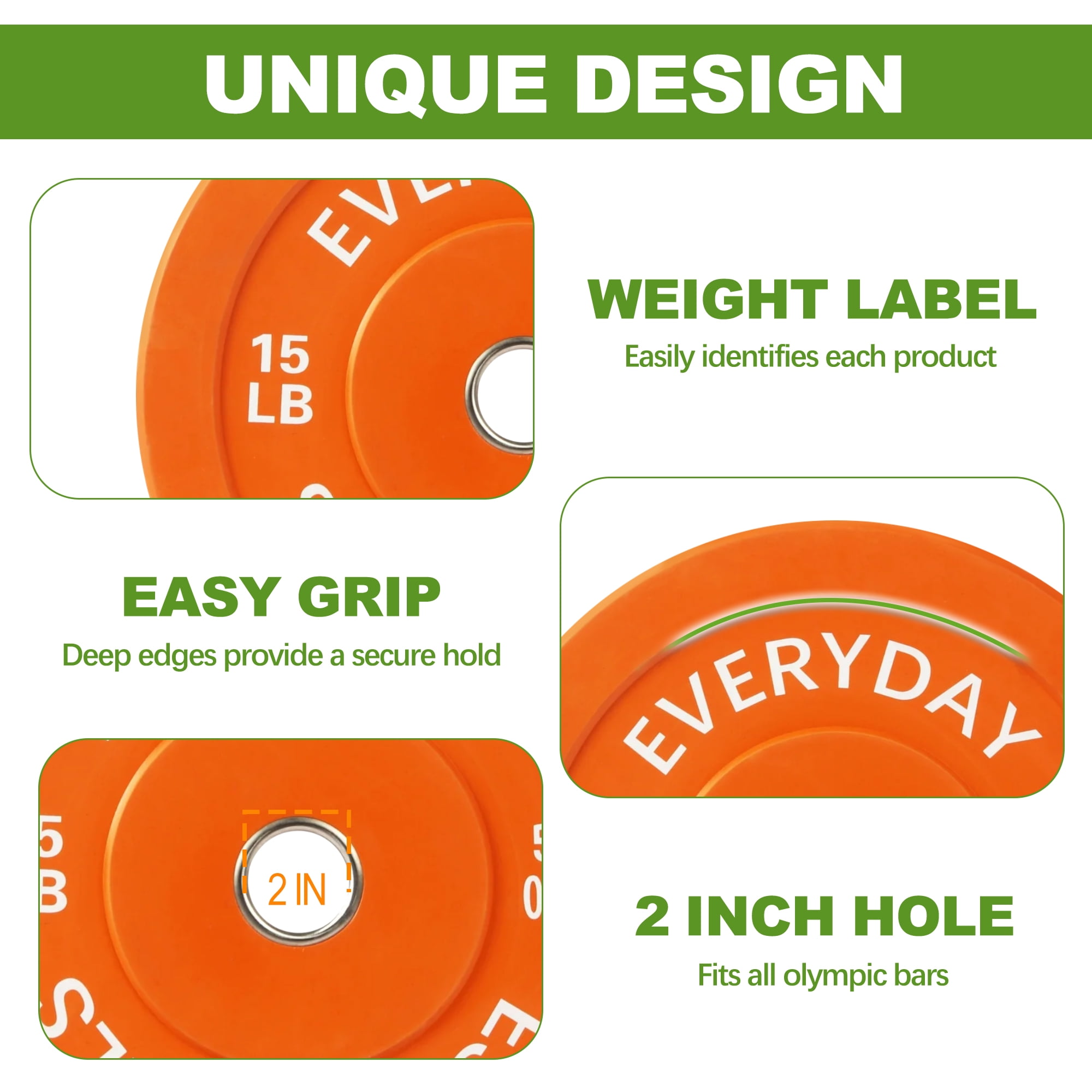 FlexWave 120LB Olympic Bumper Plate Set, Color-Coded 2-Inch Rubber Barbell Weight Plates with Steel Hub for Weightlifting & Home Gym