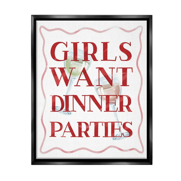 Stupell Industries Girls Want Dinner Parties Food & Beverage Painting Black Floater Framed Canvas Art Print Wall Art, 17 x 21