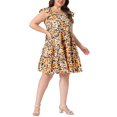 thumbnail image 4 of Agnes Orinda Women's Plus Size Boho Dress Floral Print Tiered Ruffle Flutter Sleeves Round Neck Summer Babydoll Dress 3X Yellow, 4 of 6