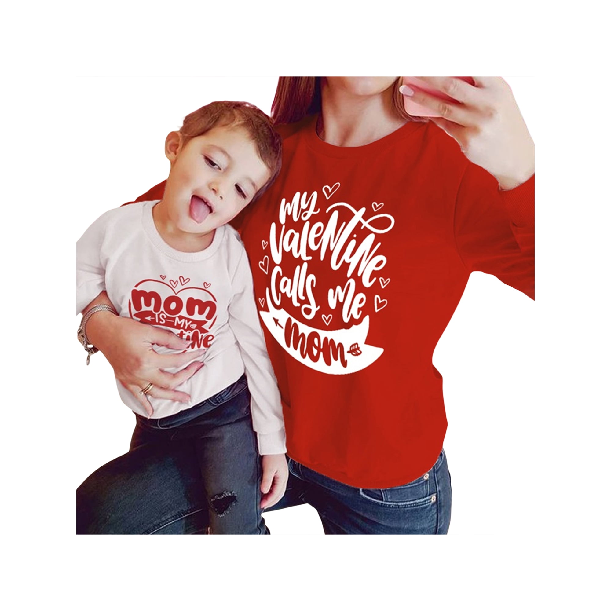 Family Matching Valentines Day Pajamas T-Shirt Mommy and Me Heart Print  Crewneck Long Sleeve Pullover for Birthday Gift - Walmart.com