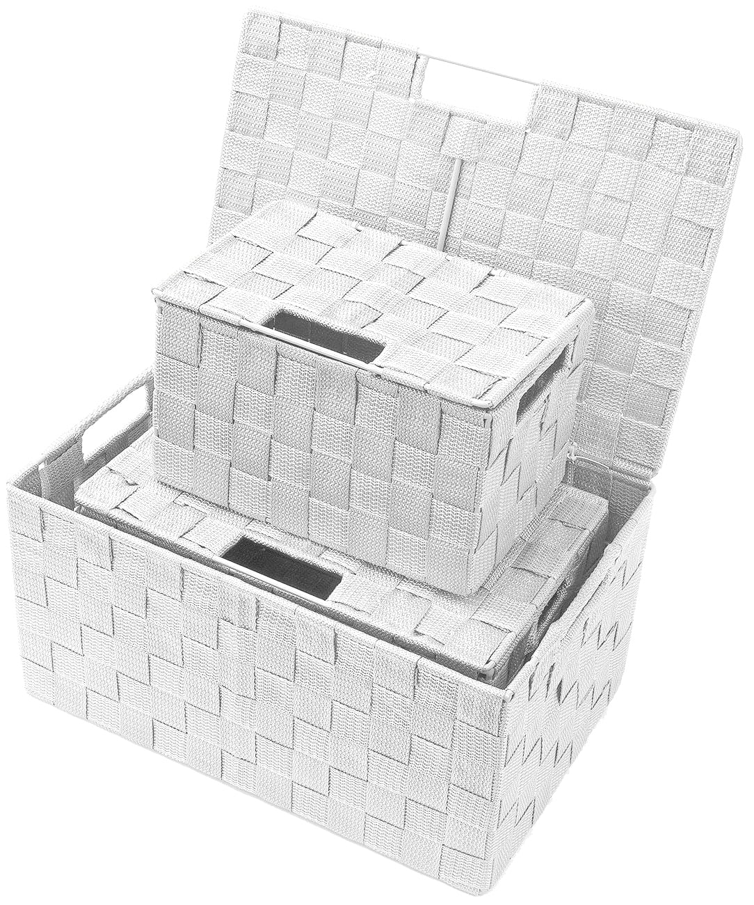 Sorbus Storage Box Woven Basket Bin Container Tote Cube Organizer Set Stackable Storage Basket Woven Strap Shelf Organizer Built-in Carry Handles (White)