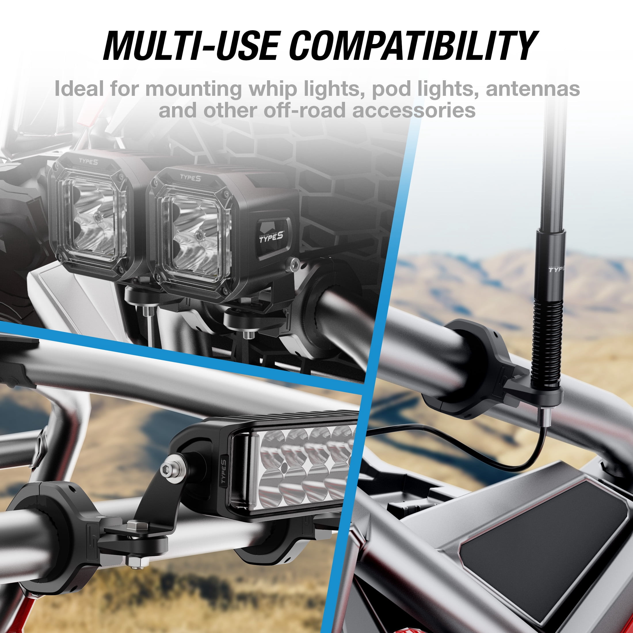 TYPE S Universal Tube Clamp Mount, No-Drill Bracket for 1” to 2” Tubes, Black, 1 Piece
