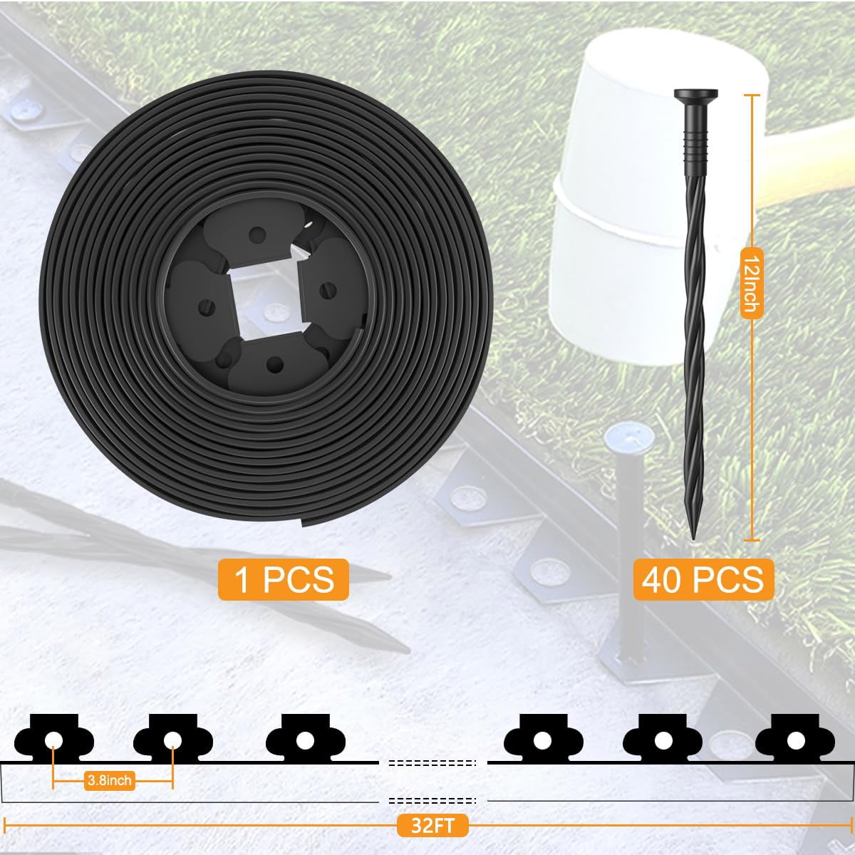Sherry The Tall Wall No-Dig Landscape Edging Kit includes 32 ft of Lawn Edging and 30 Spikes. This Garden Plastic Edging Border is Perfect for Landscaping, Flower Gardens, and lawns. (Black-32ft)