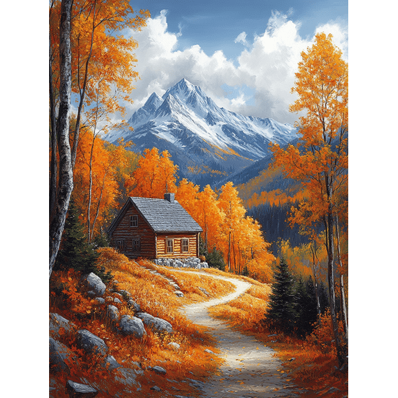 Autumn Cabin Mountain Landscape Canvas Wall ArtSuitable for Living RoomBedroomHallwayStudy Room Decor