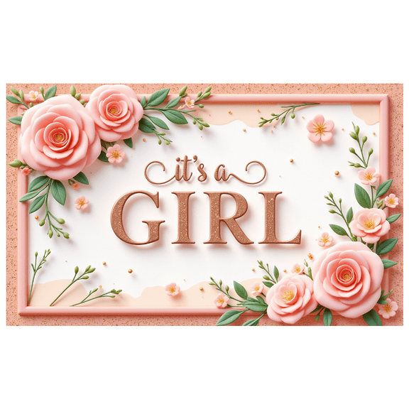 Floral Design It's a Girl Banner Decorative Flowers Pink Roses for Baby Shower Gender Reveal Newborn Party Indoor Celebration