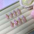thumbnail image 4 of Uñas postizas blancas francesas, prensas medianas, almendras, flores en 3D, lazo acrílico con forma, 4 of 6
