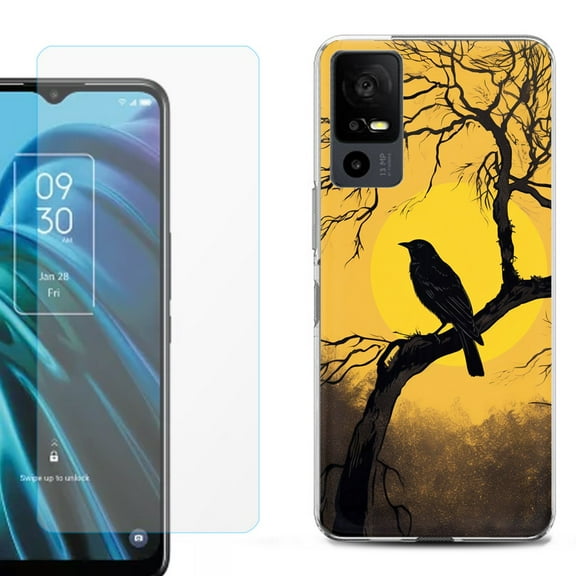 OneToughShield ® for TCL 40 XE 5G Shockproof Fashion Phone Case, with Tempered Glass Screen Protector - Bird Sunset