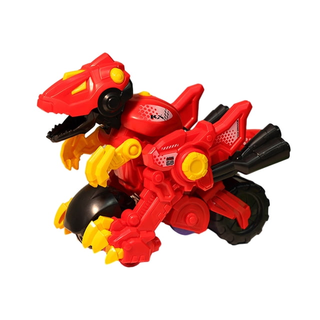Jouet Véhicule Dinosaure Rouge Transformable avec Roues pour Enfants, Activité Extérieure et Plaisir