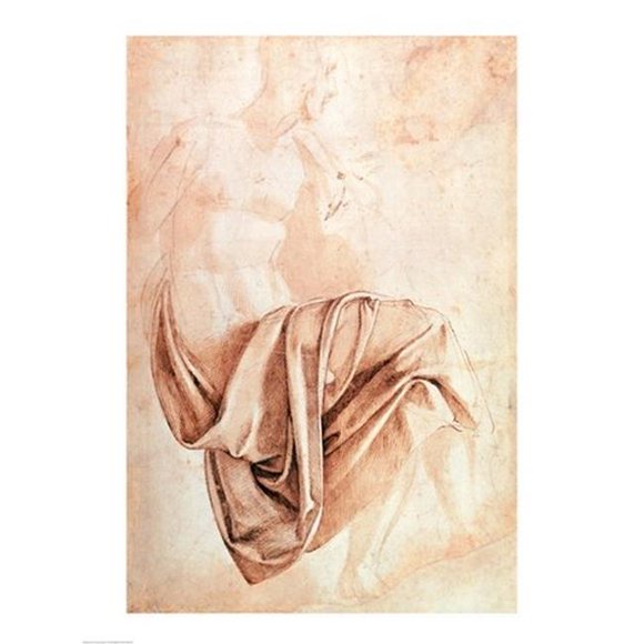 Posterazzi BALBAL69141LARGE Inv. 1887-5-2-118 Recto W.10 Étude de Draperie Affiche Imprimée par Michelangelo Buonarroti - 24 x 36 Po. - Grand