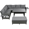 thumbnail image 2 of 5-Piece Outdoor Patio Rattan Sofa Set, L-Shaped Sectional PE Wicker Garden Furniture Set with 2 Extendable Side Tables, Dining Table and Washable Covers for Backyard Poolside Indoor, Gray, 2 of 7