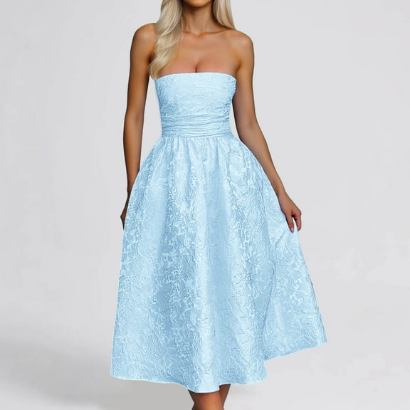 Summer Strapless Jacquard Floral Dress Corset A Line Midi Party Homecoming Elegant Women's Casual Outfit