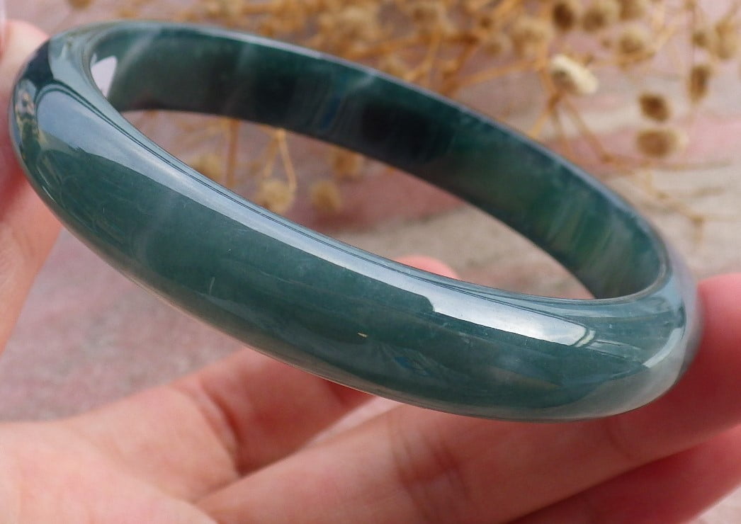 Icy Green Natural A JADE Jadeite Circle Bangle Bracelet 60 mm 682900 TN