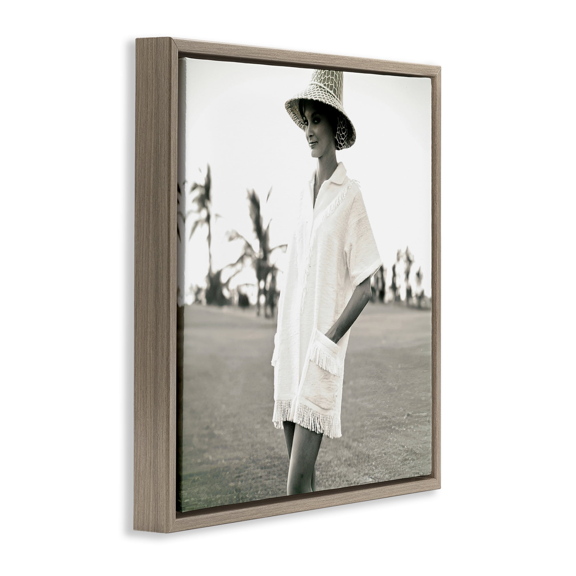 Stupell Industries Beach Beauty in Sepia People Photography Brown Floater Framed Canvas Art Print Wall Art, 18 x 18