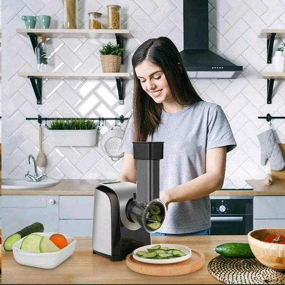 Electric Cheese Grater, 5 in 1 Professional Rotary Cheese Grater Vegetable Slicer, Electric Salad Shooter Spiralizer for Veggies, Grated Carrots, Salad, Broccoli Slaw, Cheeses, Fruits, 150W