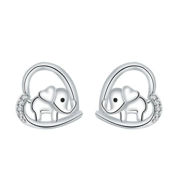 Rynsito Elephant Earrings for Women, Sterling Silver Heart Stud Earrings Animal Earrings Jewelry Gifts for Mom Wife Girlfriend Daughter