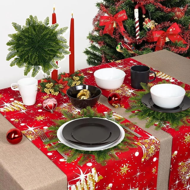 Lunxisen 4 Pcs Linen Round Doily, Table Cover with Snowflake Lace Trim Coffee Table Topper Table Decor Tablecloth for Dining Room Kitchen(40cm)