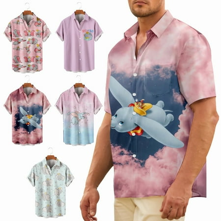 

Adult Kids Elephant Print Collared Hawaiian Shirt Stylish Polyester Blouses Sizes Kids-Adult Unisex