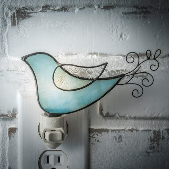 J Devlin Glass Art Blue Stained Glass Bird Night Light – Whimsical Nursery,