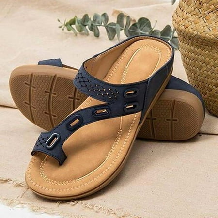 

LoyisViDion Sandals Women Wedge Flat Massage Flip Flops Women s Sandals and Slippers Set Toe Women s Sandals Valentines Day Gifts Blue 7(39)