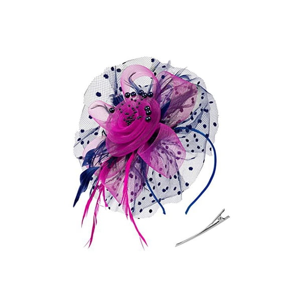 Minnieouse Tocado Vintage para mujer, velo de malla, diadema, Clip, tocado, horquilla, accesorios de estilismo para mujer, tocados Ropa, zapatos y accesorios Miscelánea azul marino + rosa roja