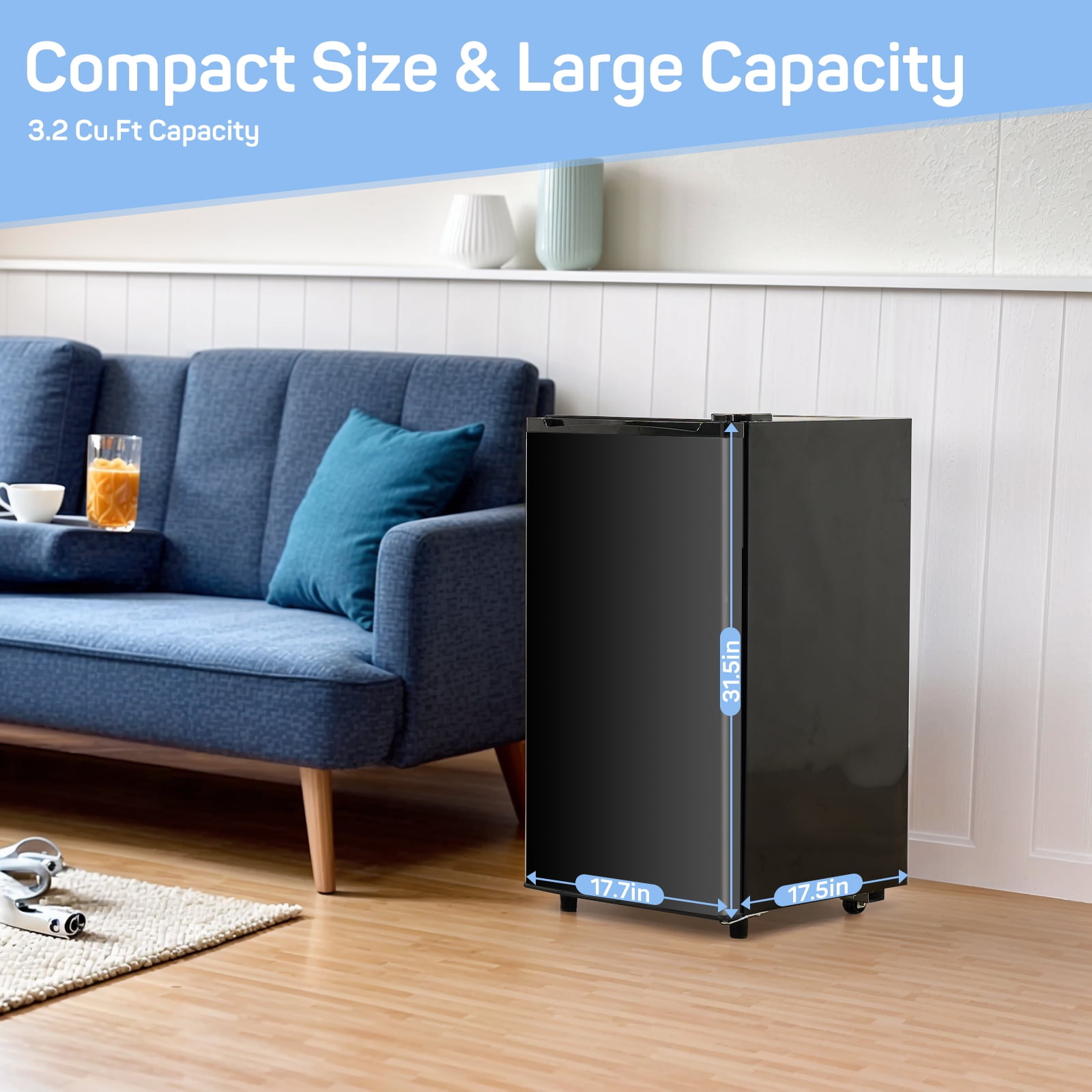 Bigleap Mini Fridge for Bedroom 3.2 Cu.Ft Small Refrigerator with Freezer for Dorm Office,Black