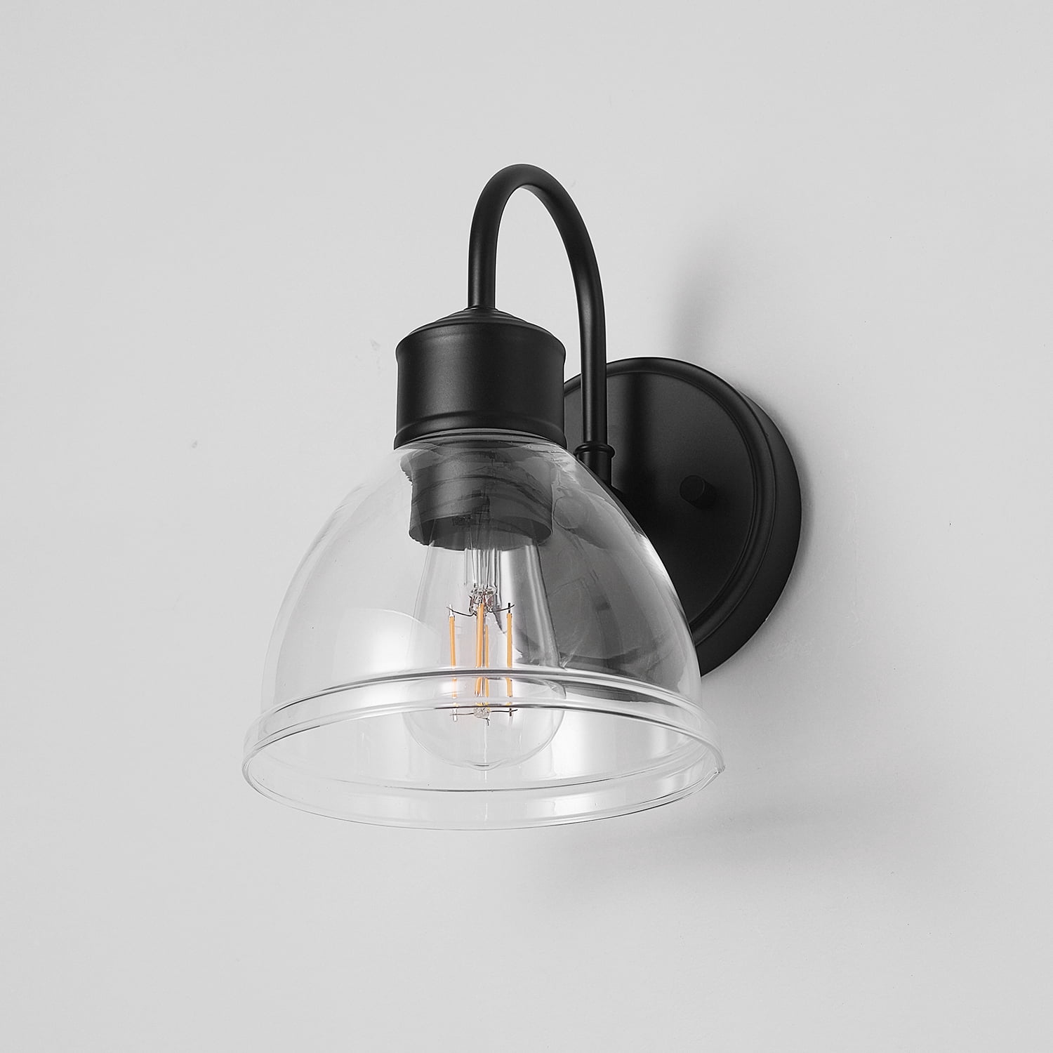 Better Homes & Gardens Indoor 1-Light Matte Black Wall Sconce, Clear Glass Shade, LED Bulb Included
