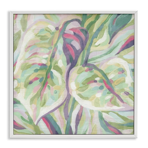 Stupell Industries Tropical Abstract Pastel Leaves White Framed Giclee Art, 12 x 12, by June Erica Vess