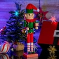 thumbnail image 3 of Ornativity Christmas Elf Holiday Nutcracker – Red and Green Wooden Elf with Candy Cane and Gift Box Xmas Themed Holiday Nut Cracker Doll Figure Toy Decorations, 3 of 8