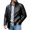 thumbnail image 7 of Atkumj Mens Bomber Jacket Fashion Stand Collar Zip Up Outdoor Faux Leather Jacket Casual Solid Color Fleece Lined Warm Jackets for Men 5XL, 7 of 7